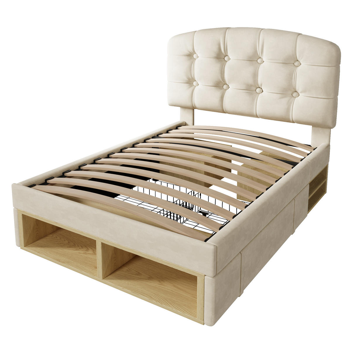 POLSTERBETT 90/200 cm Beige mit 2 Schubladen und Stauraum - Beige, Textil (90/200cm) - Oxeza