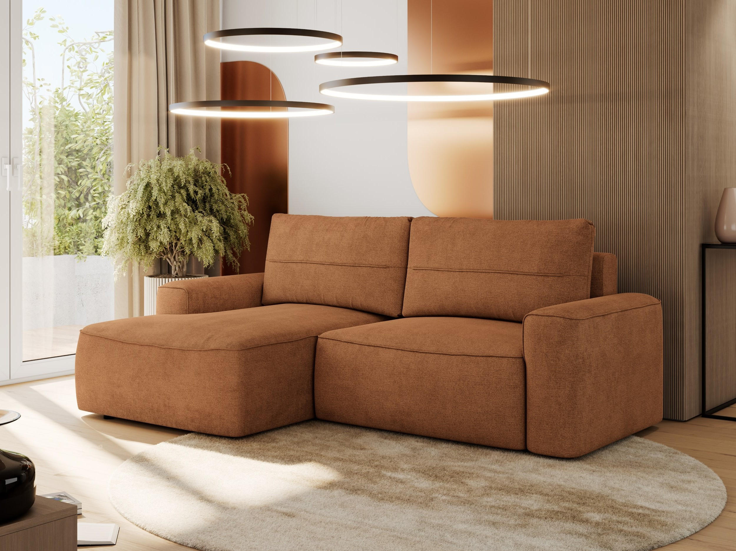 ECKSOFA BELLUNO L Orange Strukture - Links - Schwarz/Orange, Textil (144/233cm) - MKS