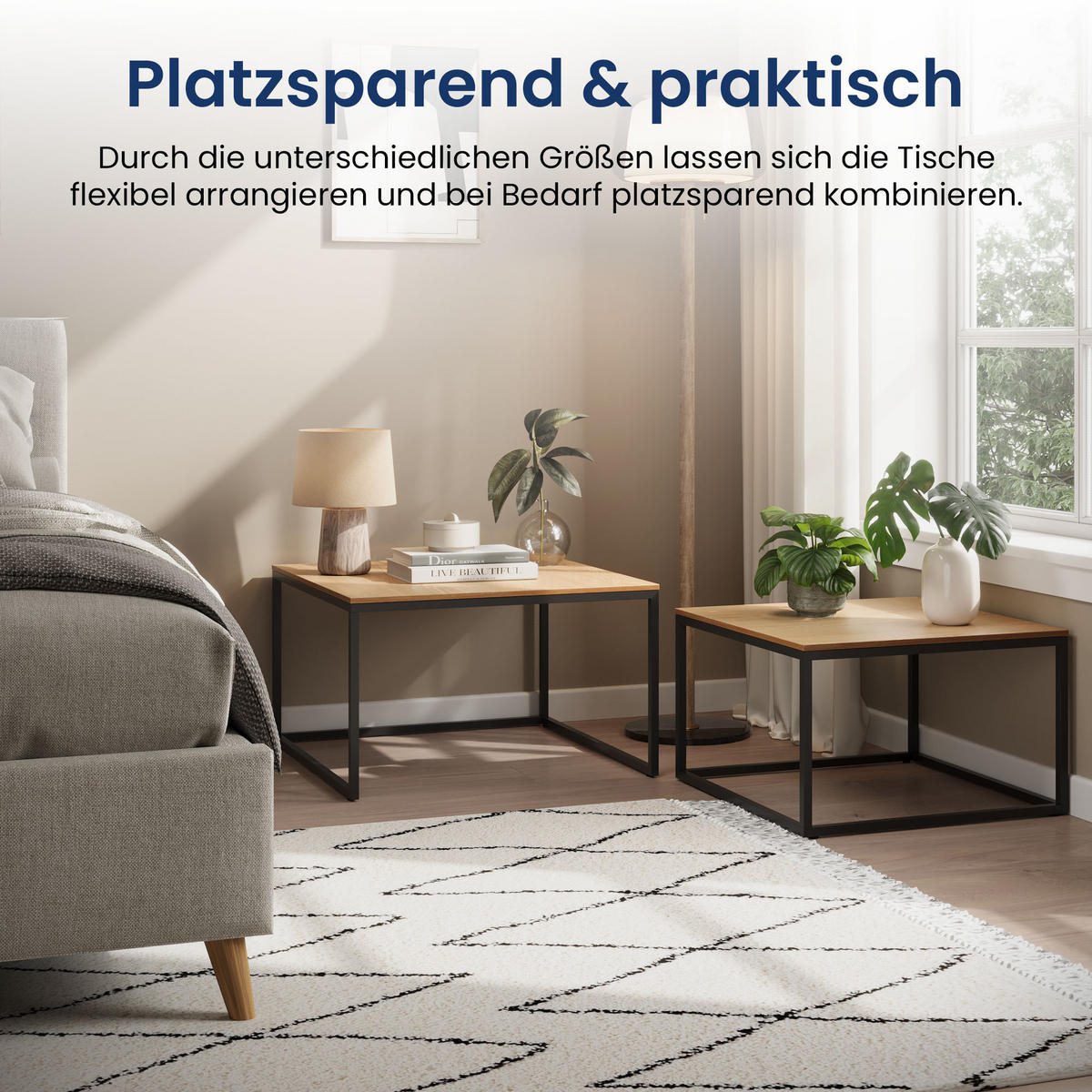 SADA 2 konferenčních stolků, čtvercový, světlý dub - světle hnědá, kompozitní dřevo (50/50/43cm) - Home Collective