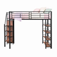 HOCHBETT 140/200 mit Sicherheitstreppe, Stauraum und Kleiderschrank in Schwarz - Schwarz, Holz/Metall (140/200cm) - EVRYAE