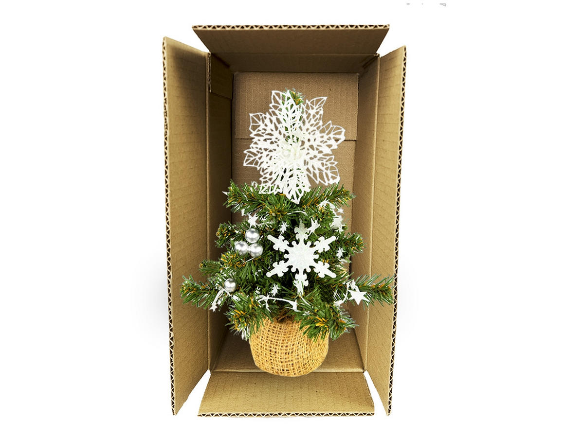 LAALU WEIHNACHTSBAUM geschmückt künstlich mit 13 Ornamenten TINY 1 in Topf 25 cm - Silberfarben/Weiß, Kunststoff (25cm) - LAALU