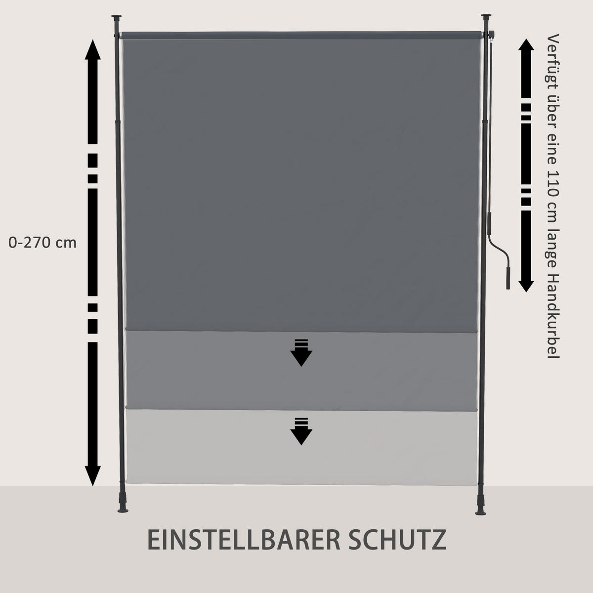 SEITENMARKISE 200x292 cm grau - Grau, Metall (200/305/3.8cm) - Fortuna Lai