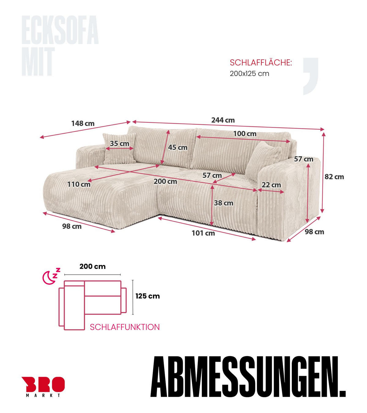ECKSOFA mit Schlaffunktion TILIO Braun - Braun, Textil (244/148cm) - Bromarkt