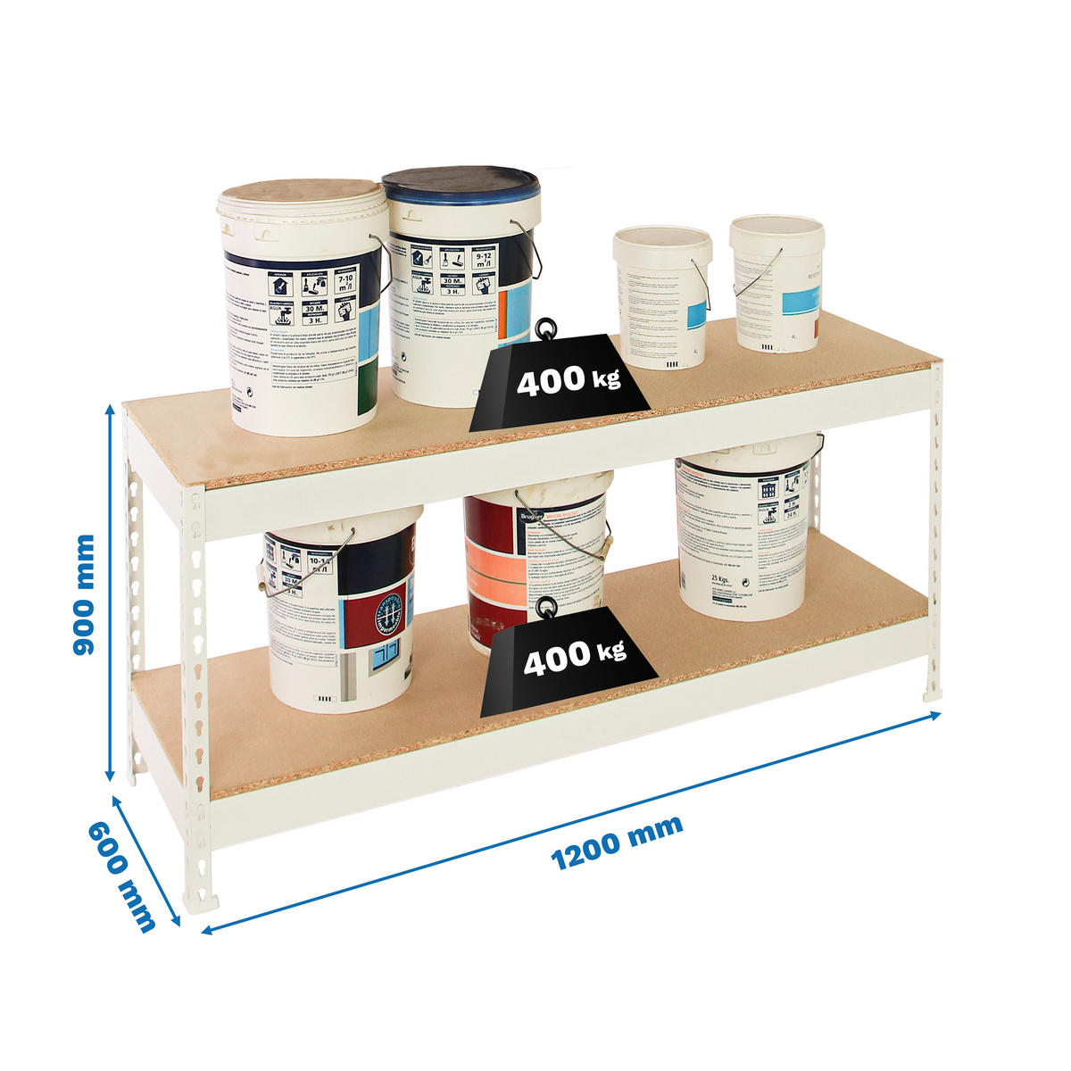 SCHWERLASTREGAL Mini Wood Yeti Two HxBxT 90 x 120 x 60 cm Fachlast 400 kg Weiß - Weiß, Metall (120/90/60cm) - PROREGAL