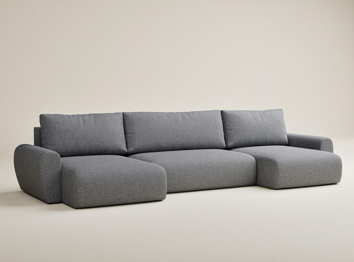 WOHNLANDSCHAFT MIT SCHLAFFUNKTION Numba Grau Webstoff - Schwarz/Grau, Holz/Holzwerkstoff (397/70/153cm) - Maison de Reve