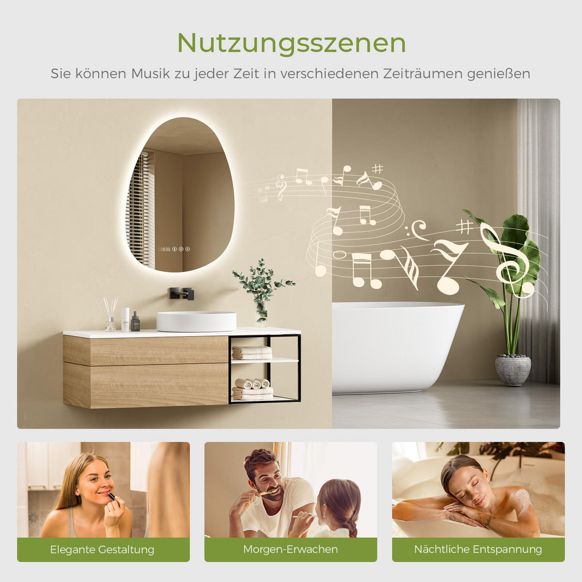 BADSPIEGEL MIT BELEUCHTUNG 75/55 cm asymmetrisch Bluetooth LED mit Antibeschlag - Transparent, Glas (55/75/3cm) - S'AFIELINA