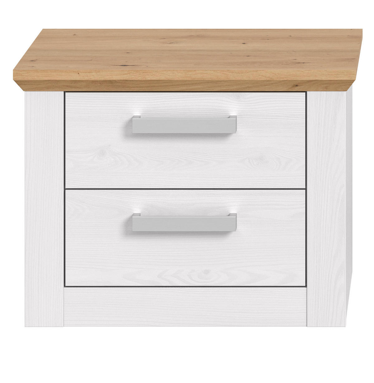 NACHTTISCH weiß Lärche, Eiche Artisan Landhaus 56 x 43 cm, Nachtkommode mit Schubkästen - Eichefarben/Silberfarben, Holzwerkstoff/Kunststoff (56/43/39cm) - Inn.Furn