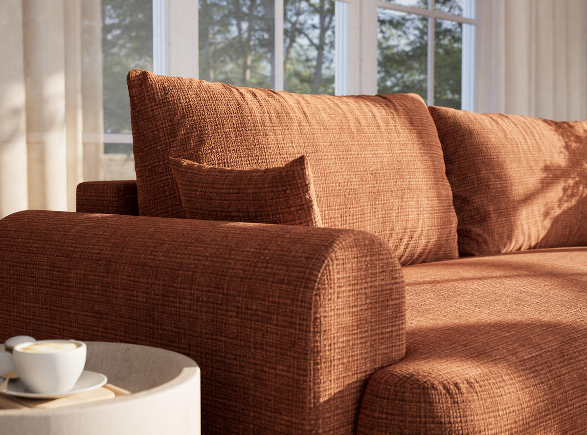 SOFA MIT SCHLAFFUNKTION Toluca Kupferfarbe Chenille-Stoff - Schwarz/Kupferfarben, Holz/Holzwerkstoff (247/69/104cm) - Maison de Reve