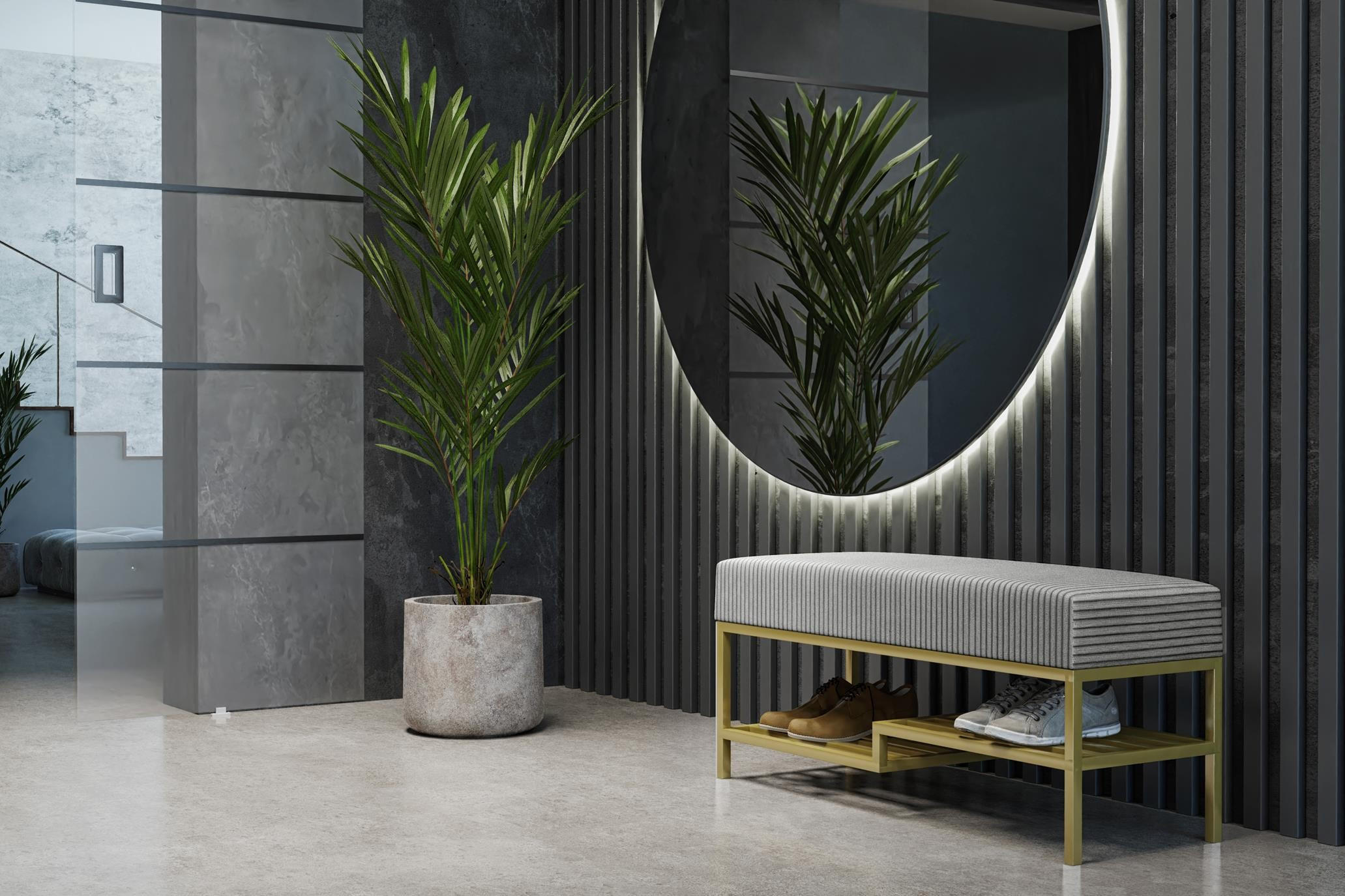 SITZBANK Mello 100 Grau, Goldfarbene Beine, Cordstoff Bank mit Ablage - Goldfarben/Grau, Holzwerkstoff/Textil (100/45/35cm) - Bettso