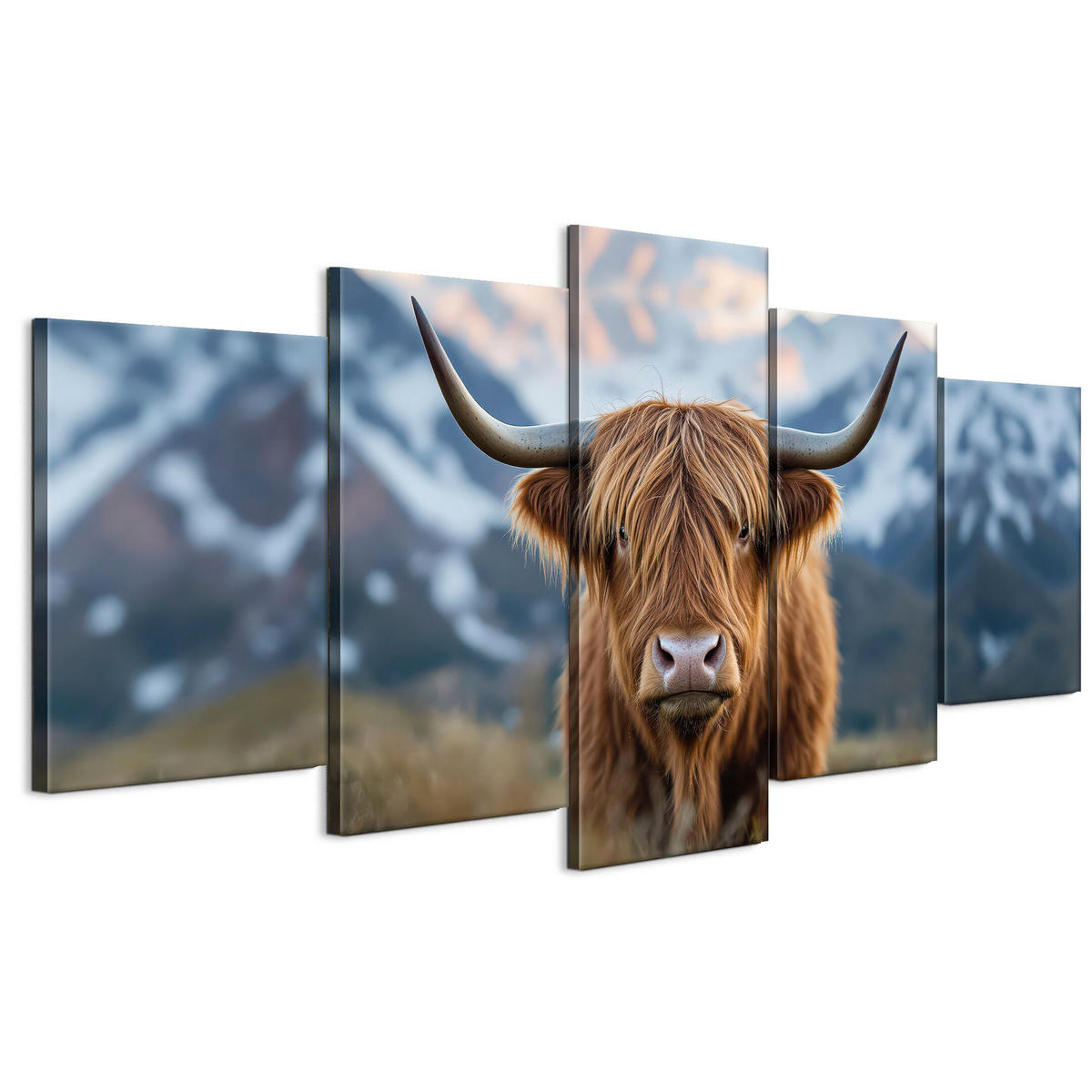 LEINWANDBILD Ochse 5-tlg. 200x100 cm - Multicolor, Holz (200/100cm) - LUMASOUL