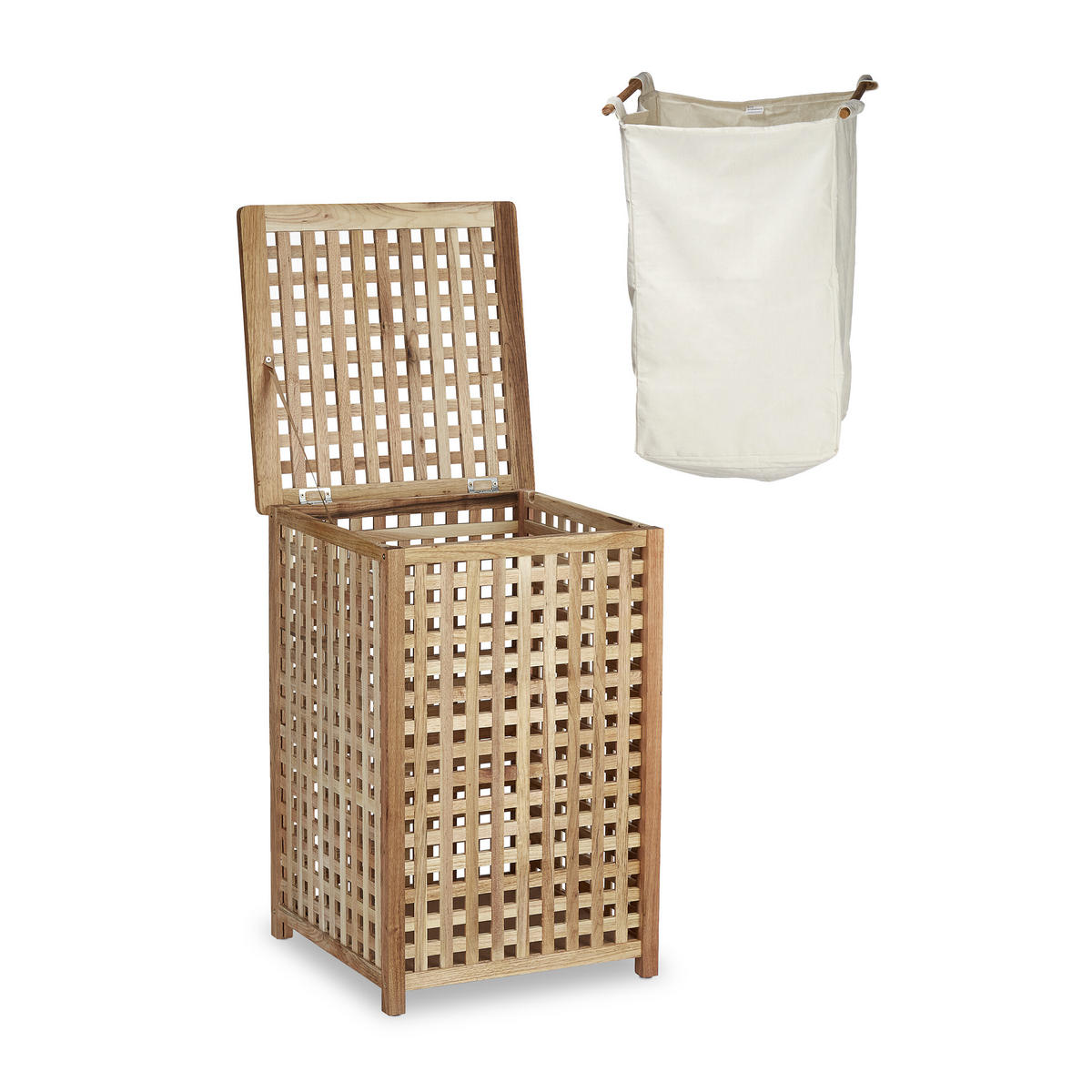 WÄSCHESAMMLER - Hellbraun, Holz/Textil (45.7/67.5/45.7cm) - Relaxdays