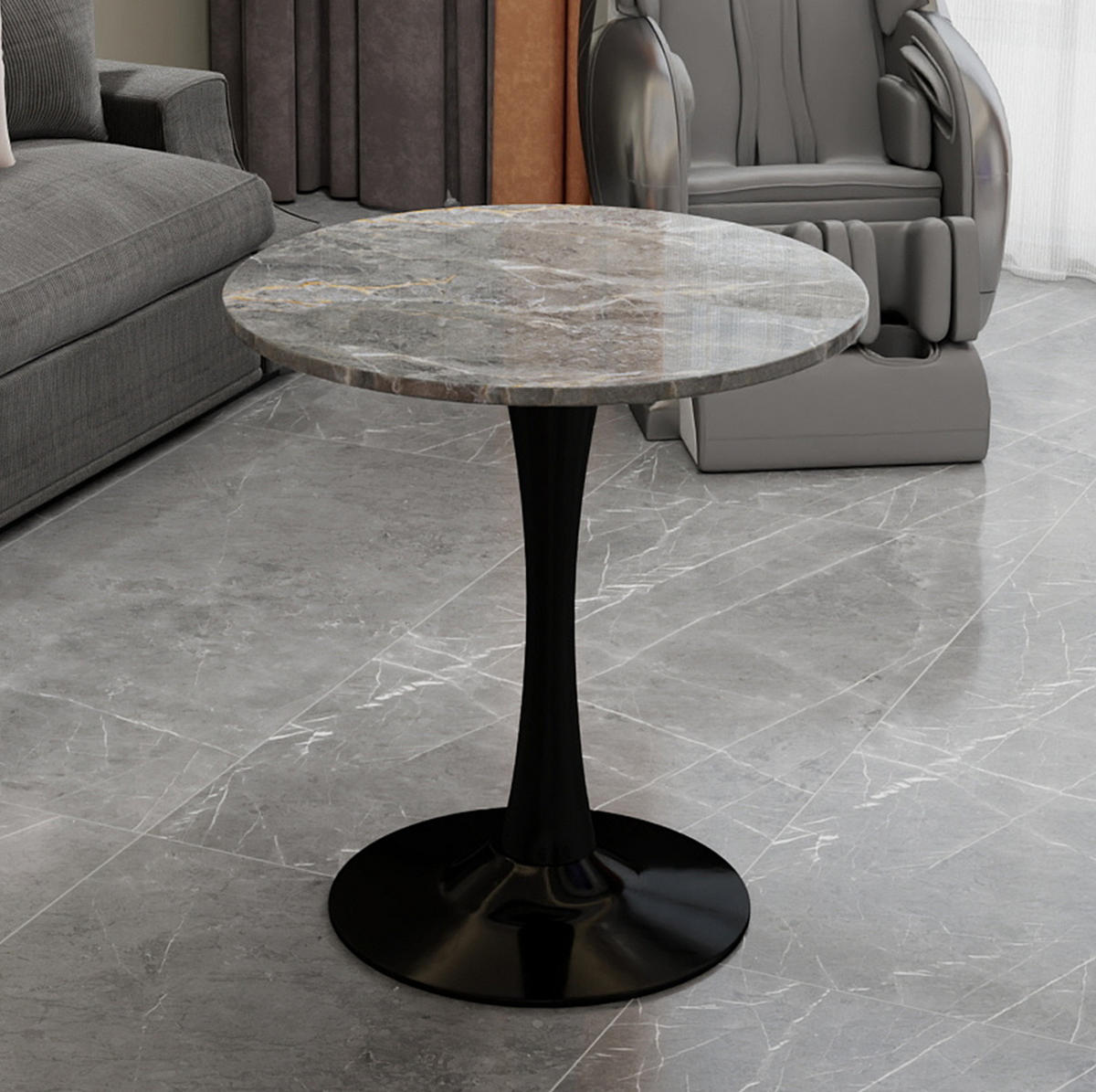 COUCHTISCH 70 cm Schwarz/Grau aus Kunstmarmor mit modernem Design - Grau, Stein (70/70/72cm) - OKMYHOME
