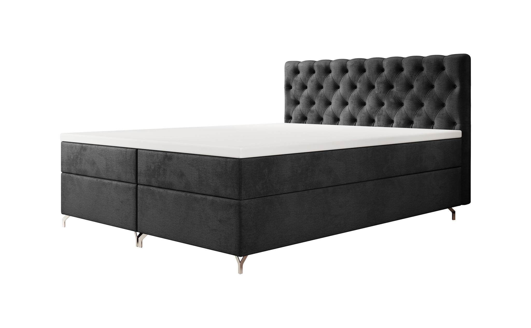 BOXBETT CHESTER 140x200, mit Matratze H3 und Topper, Monolith 97 - Dunkelgrau, Holz/Textil (140/200cm) - Bedante