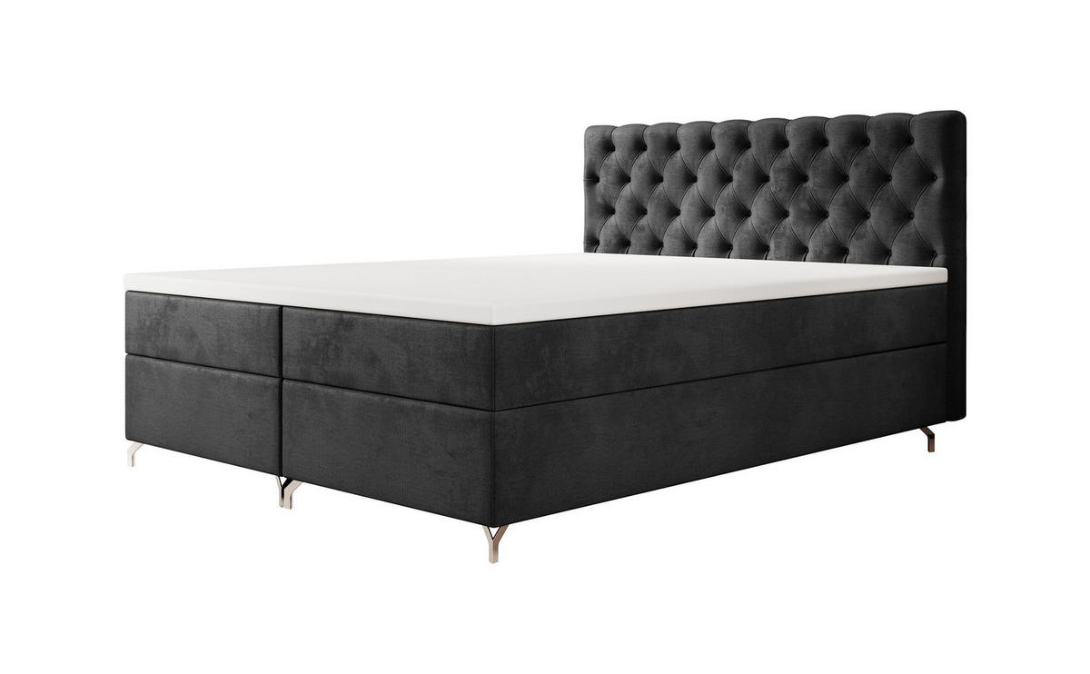 BOXBETT CHESTER 140x200, mit Matratze H3 und Topper, Monolith 97 - Dunkelgrau, Holz/Textil (140/200cm) - Bedante