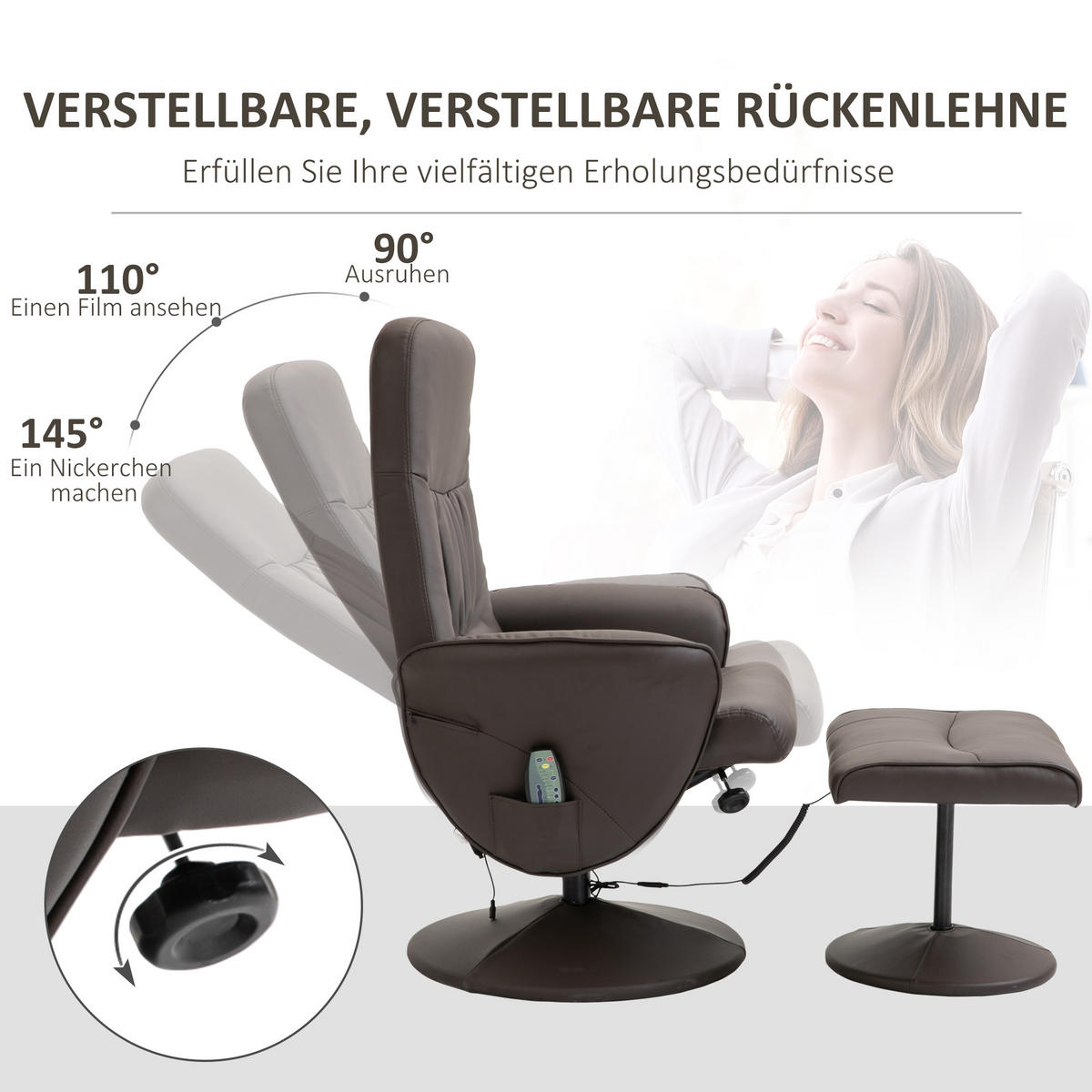 RELAXSESSEL mit Fußhocker, Kunstleder - Braun, Kunststoff/Metall (81/105/76cm) - HOMCOM