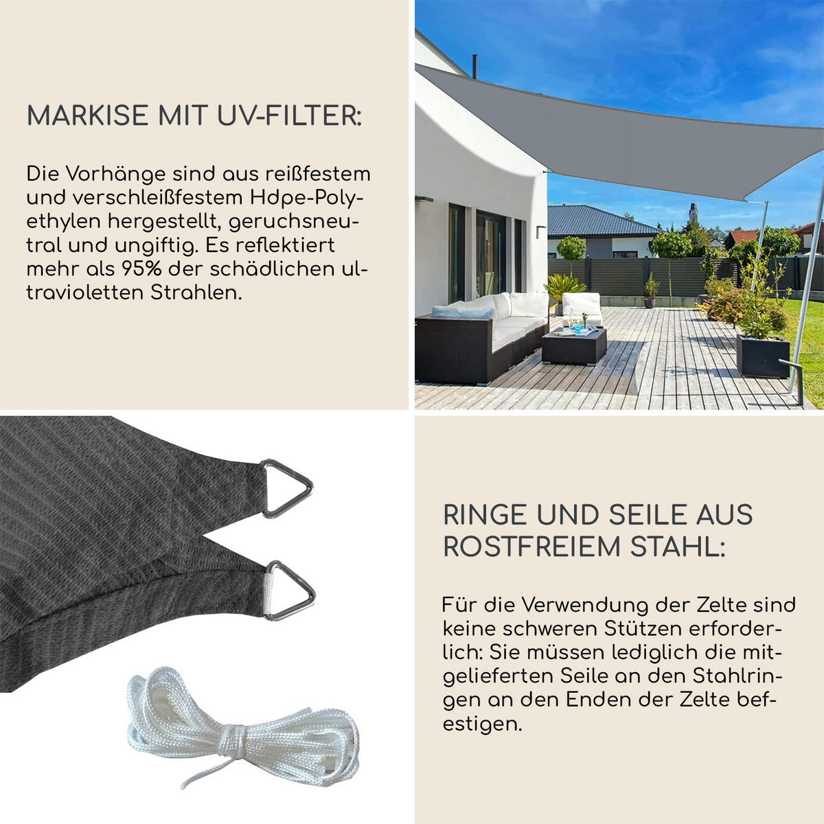 SONNENSEGEL Grau 360/360/1 cm - Grau, Kunststoff (360/360cm) - Mobili Rebecca