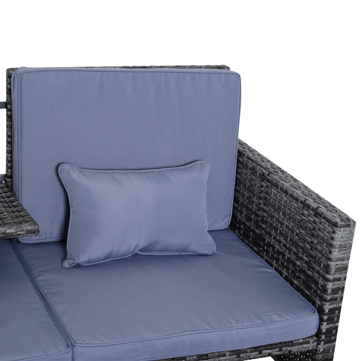GARTENSET Grau Polyrattan + Metall 2er-Sofa 2 x Hocker Kissen - Grau, Kunststoff - Outsunny