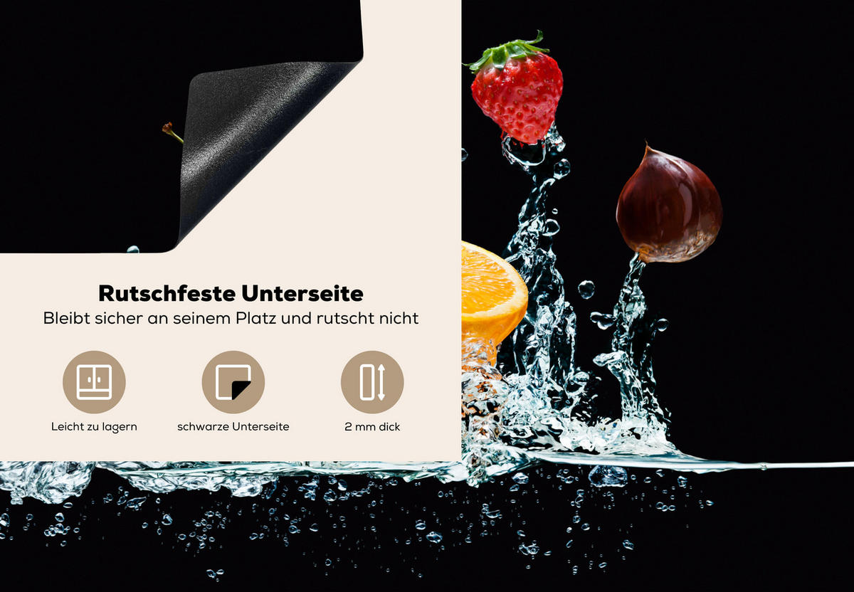 HERDABDECKPLATTE Wasser - Obst - Orange - Erdbeere - Kirsche - Schwarz 75x52 cm - Orange, Kunststoff (75/0.2/52cm) - MuchoWow