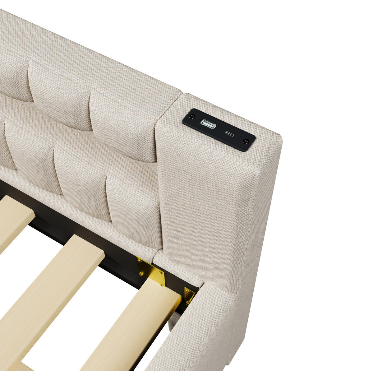 POLSTERBETT aus Leinen und MDF 140x200 cm in Beige mit LED & Ausziehbett - Beige, Textil (140/200cm) - Modfu