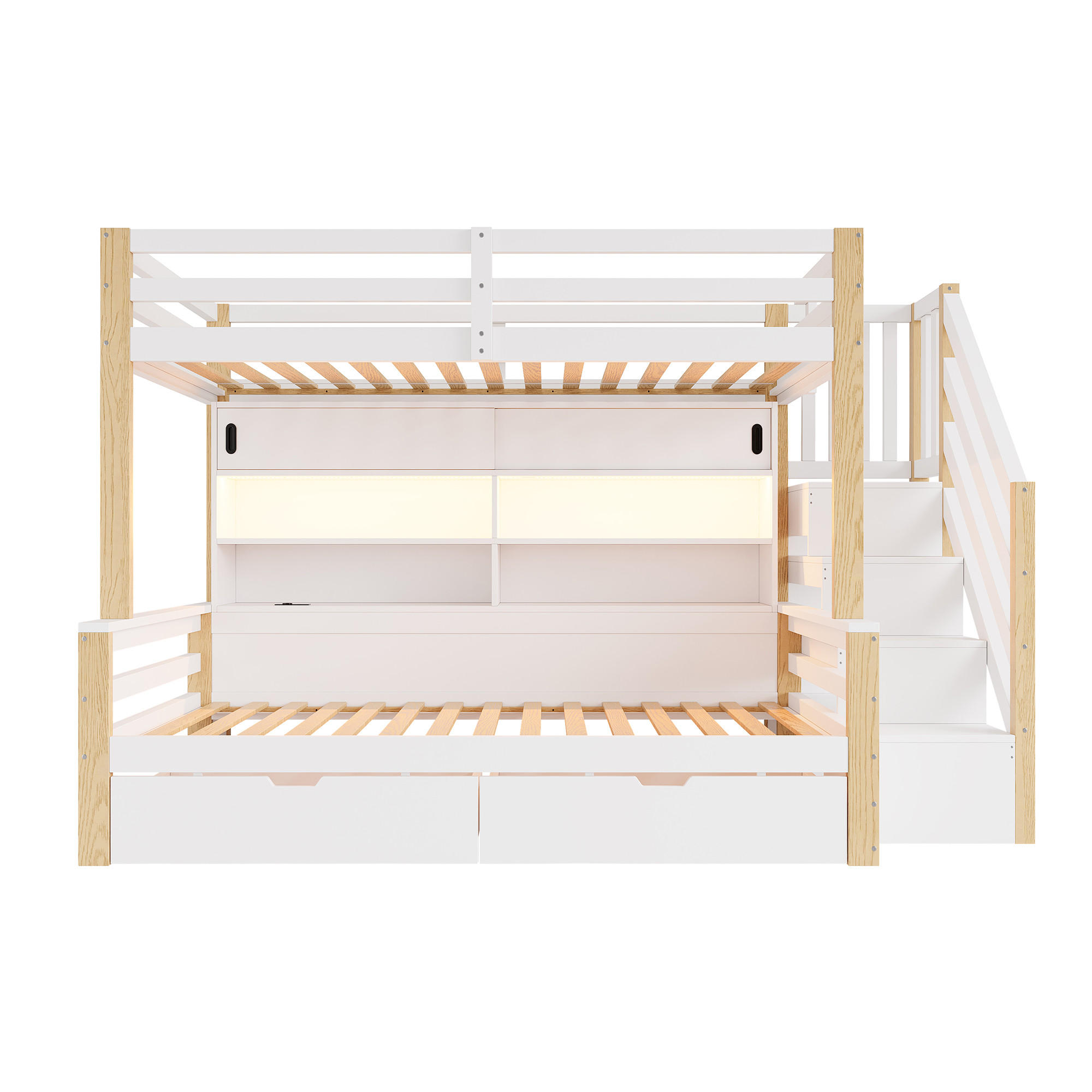ETAGENBETT 90/200 cm mit Stauraumtreppe und Schiebetüren, DE-41822, in Weiß - Weiß, Holz (90/200cm) - ComfortXL