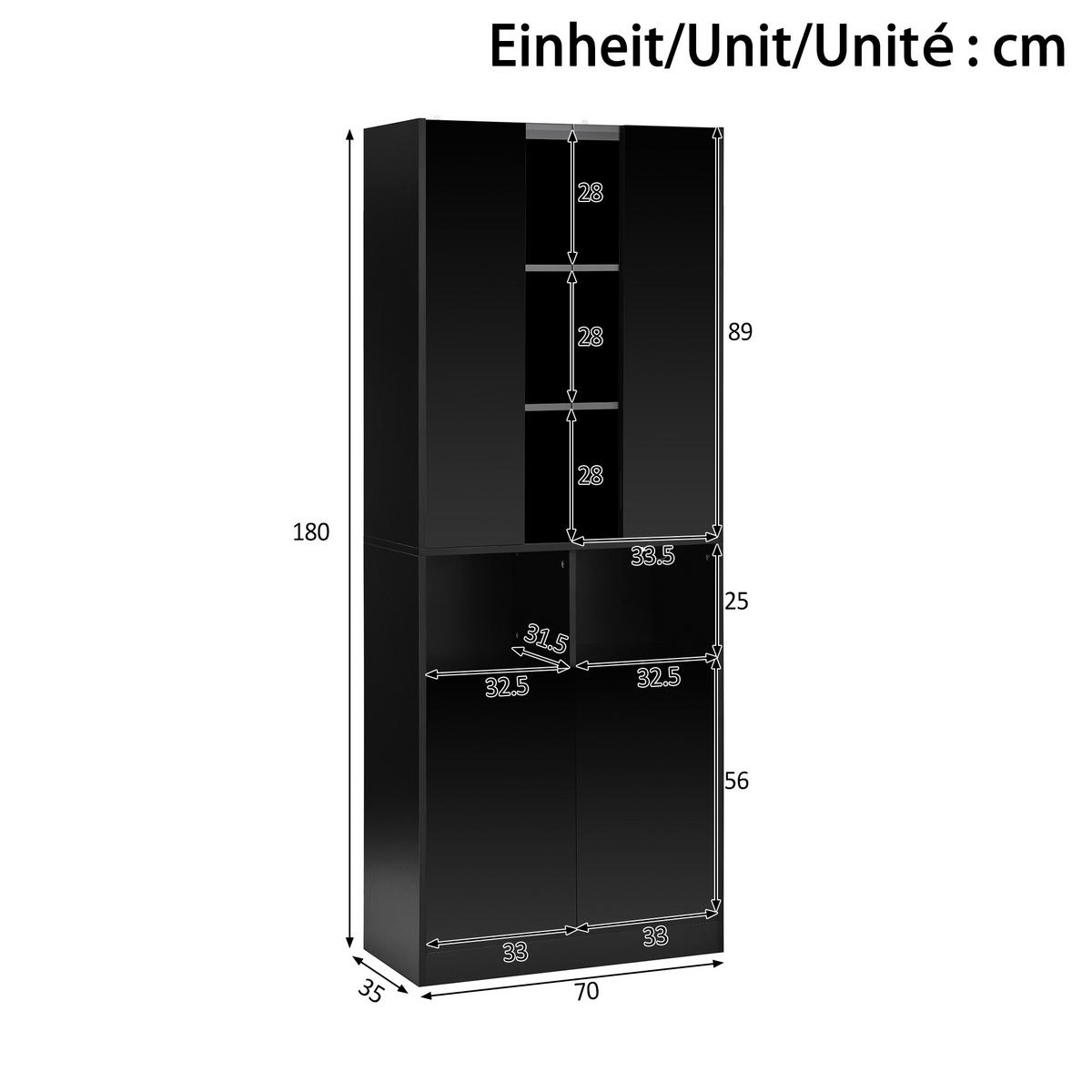 HOCHSCHRANK mit Acrylglas, LED und 2 Türen - Schwarz, Holzwerkstoff (70/180/35cm) - FLIEKS