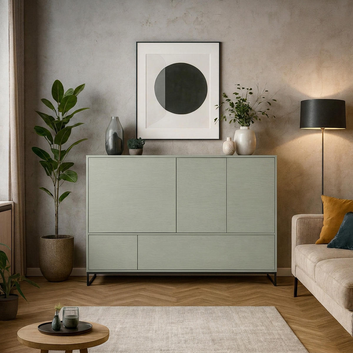 KOMMODE Giana mit 5 Türen, 160 cm, Eukalyptusfarbe - Eukalyptusholzfarben, Holzwerkstoff (160/120/45cm) - Beautysofa
