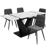 ESSGRUPPE DE-39211 ausziehbarer 160/75 cm Tisch mit 4 Stühlen Grau - Multicolor, Holzwerkstoff (160/75/75cm) - ComfortXL