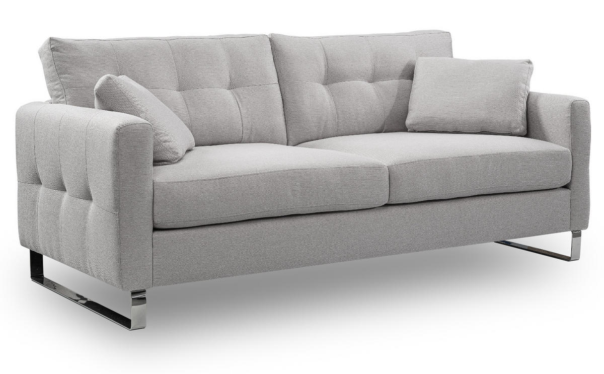 SOFA hellgrau Flachgewebe 2,5-Sitzer 203 cm, Couch mit Steppoptik - Chromfarben/Hellgrau, Holz/Textil (203/92/94cm) - Inn.Furn