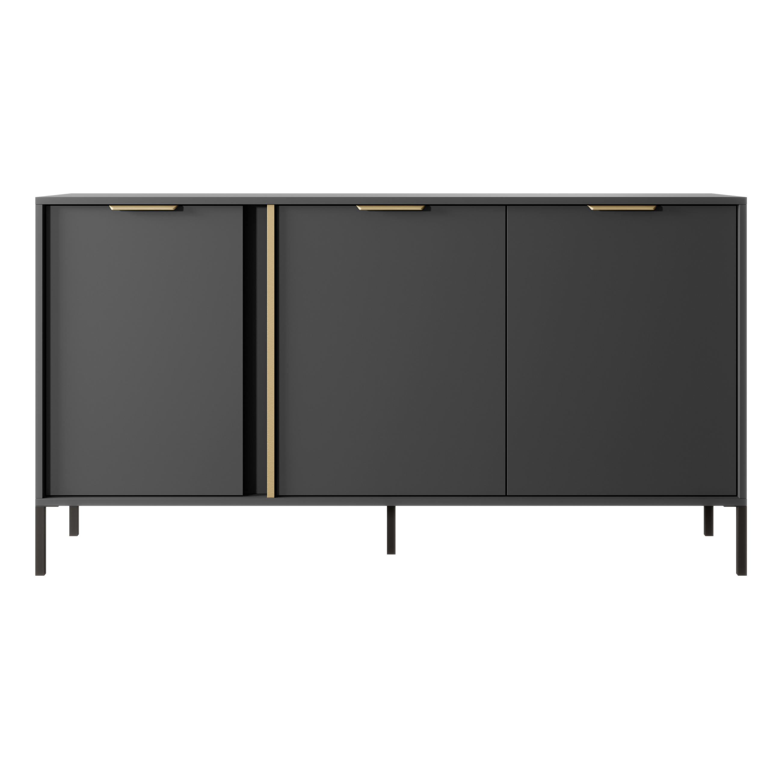 SIDEBOARD Catanian 3T Grau 153,1/81,4/39,5 cm – mit goldenen Griffen und schwarzen Beinen - Schwarz/Grau, Holzwerkstoff/Metall (153.1/81.4/39.5cm) - AX Living