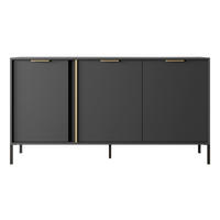 SIDEBOARD Catanian 3T Grau 153,1/81,4/39,5 cm – mit goldenen Griffen und schwarzen Beinen - Schwarz/Grau, Holzwerkstoff/Metall (153.1/81.4/39.5cm) - AX Living