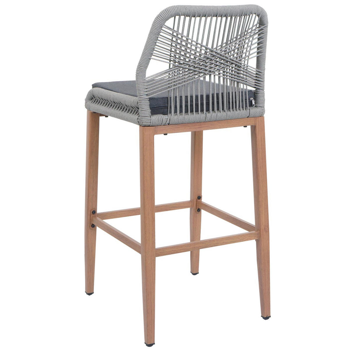 GARTENSTUHL 2er-Set HxBxT 101x45x50cm Sitzhöhe 76cm Hellgrau Kissen Dunkelgrau Seilgeflecht Metall Holz-Optik - Hellgrau, Metall (45/101/50cm) - PROREGAL