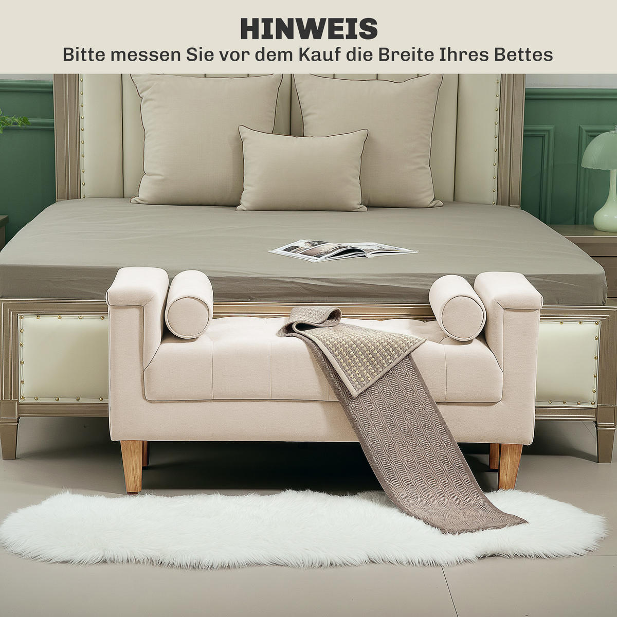 SITZBANK Polsterbank mit Chenille-Bezug, Armlehne, Holzrahmen 115x44x58 cm Beige - Beige, Textil (44/58/115cm) - HOMCOM