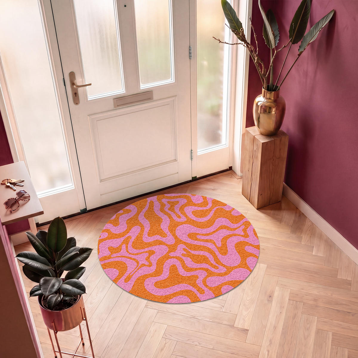 FUSSMATTE Muster - Rosa - Orange - Abstrakt - Modern Türmatte 120x120 cm - Pink, Kunststoff (120/120cm) - MuchoWow