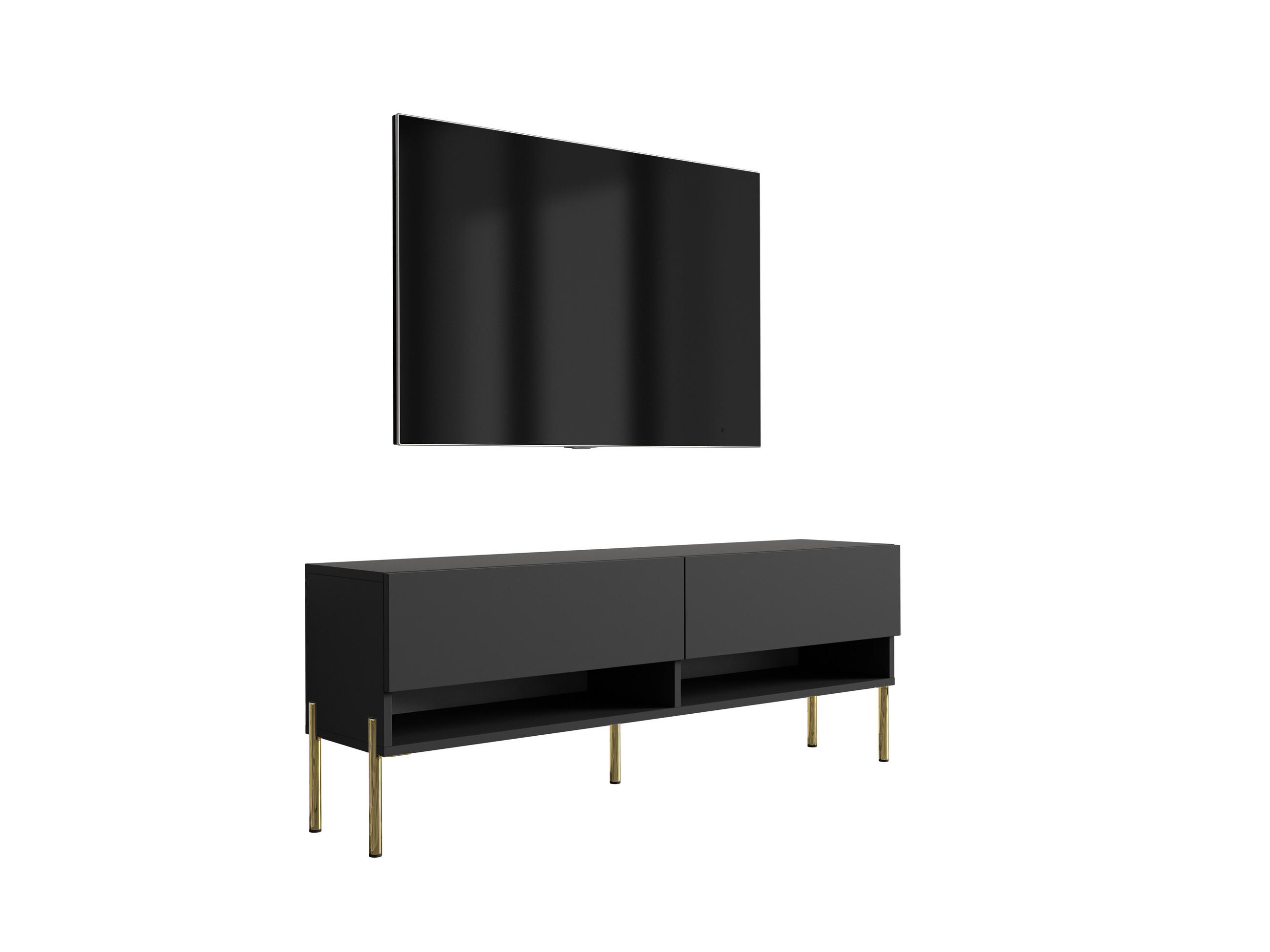 TV-LOWBOARD 140 cm Mattschwarz, gerade goldene Beine, 140 × 32 × 52 cm - Schwarz, Holzwerkstoff (140/52/32cm) - 3XE LIVING