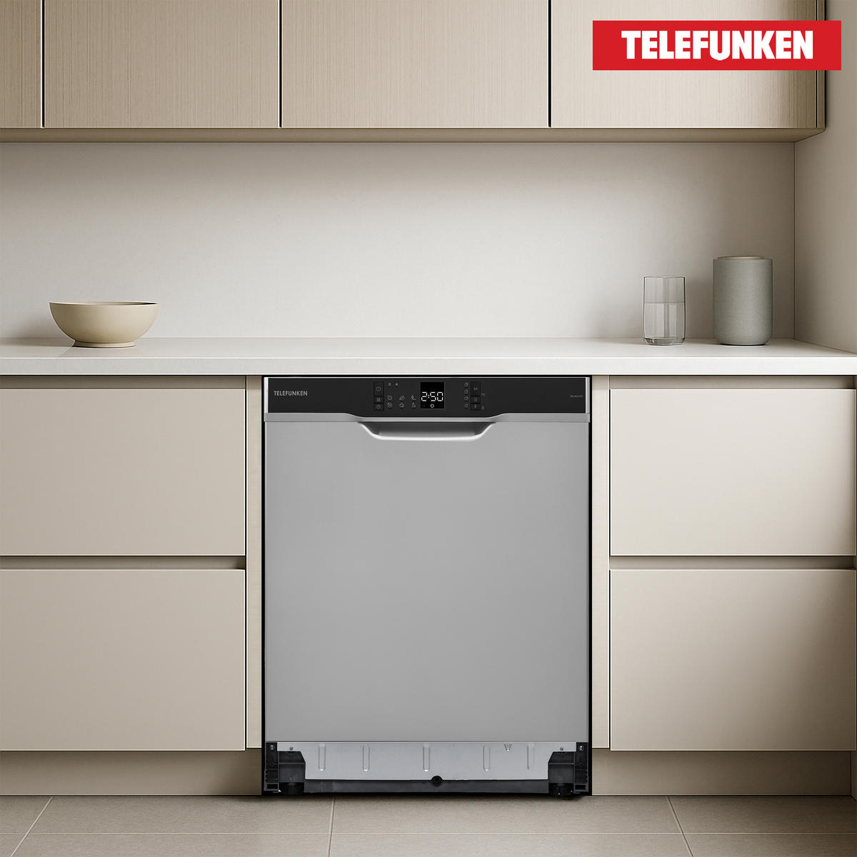 GESCHIRRSPÜLER, Unterbau 60 cm, 12 Maßgedecke, 6 Programme, AquaStop, Startzeitvorwahl, leise 45 dB, Speed-Wash, Eco, GEU6012DI - Silberfarben/Schwarz, Kunststoff/Metall (59.8/82/57cm) - Telefunken