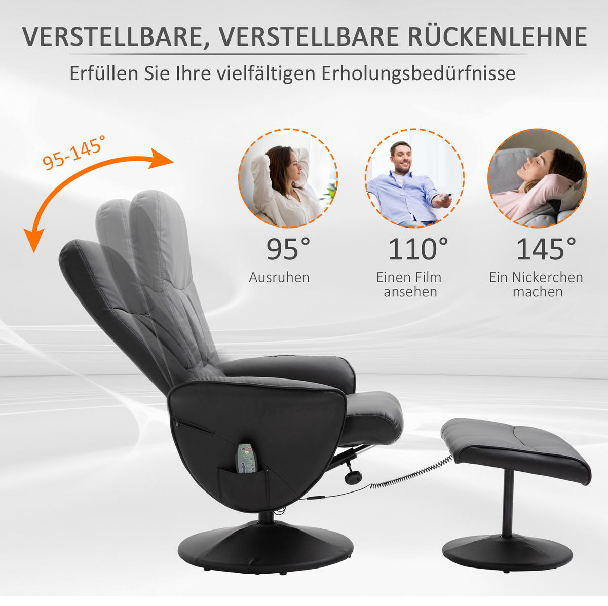 RELAXSESSEL 76/81/105 cm manuell verstellbar mit 360°-Drehfunktion - Schwarz, Kunststoff (81/105/76cm) - BEAOK