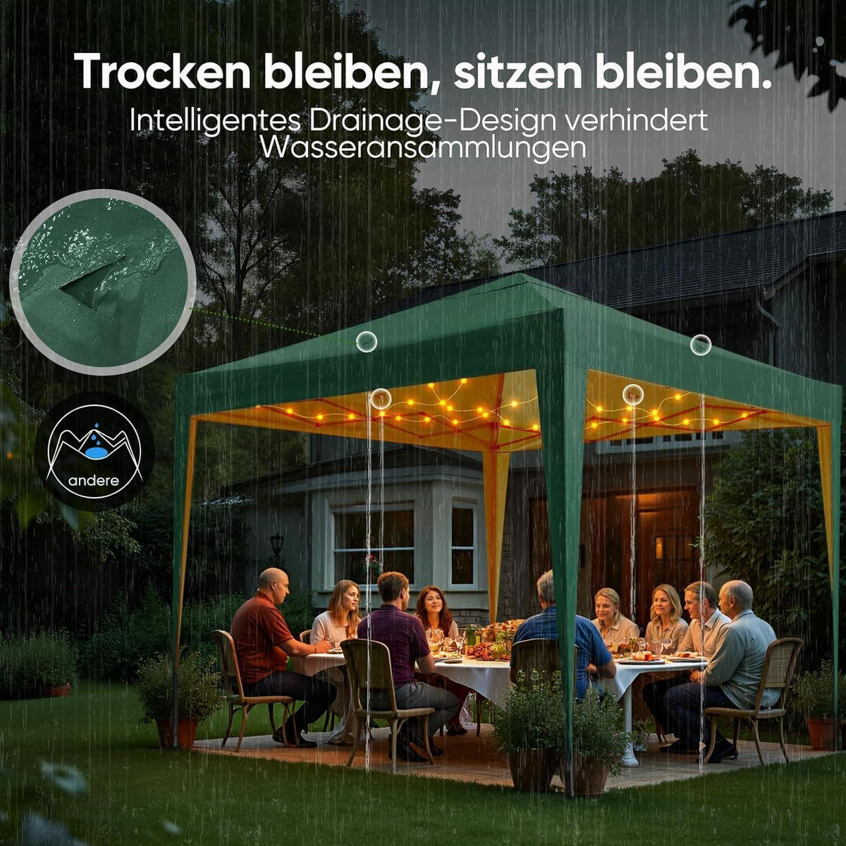 FALTPAVILLON 3 x 3 m Grün Wasserdicht UV-Schutz 50+ - Grün, Textil (300/265/300cm)