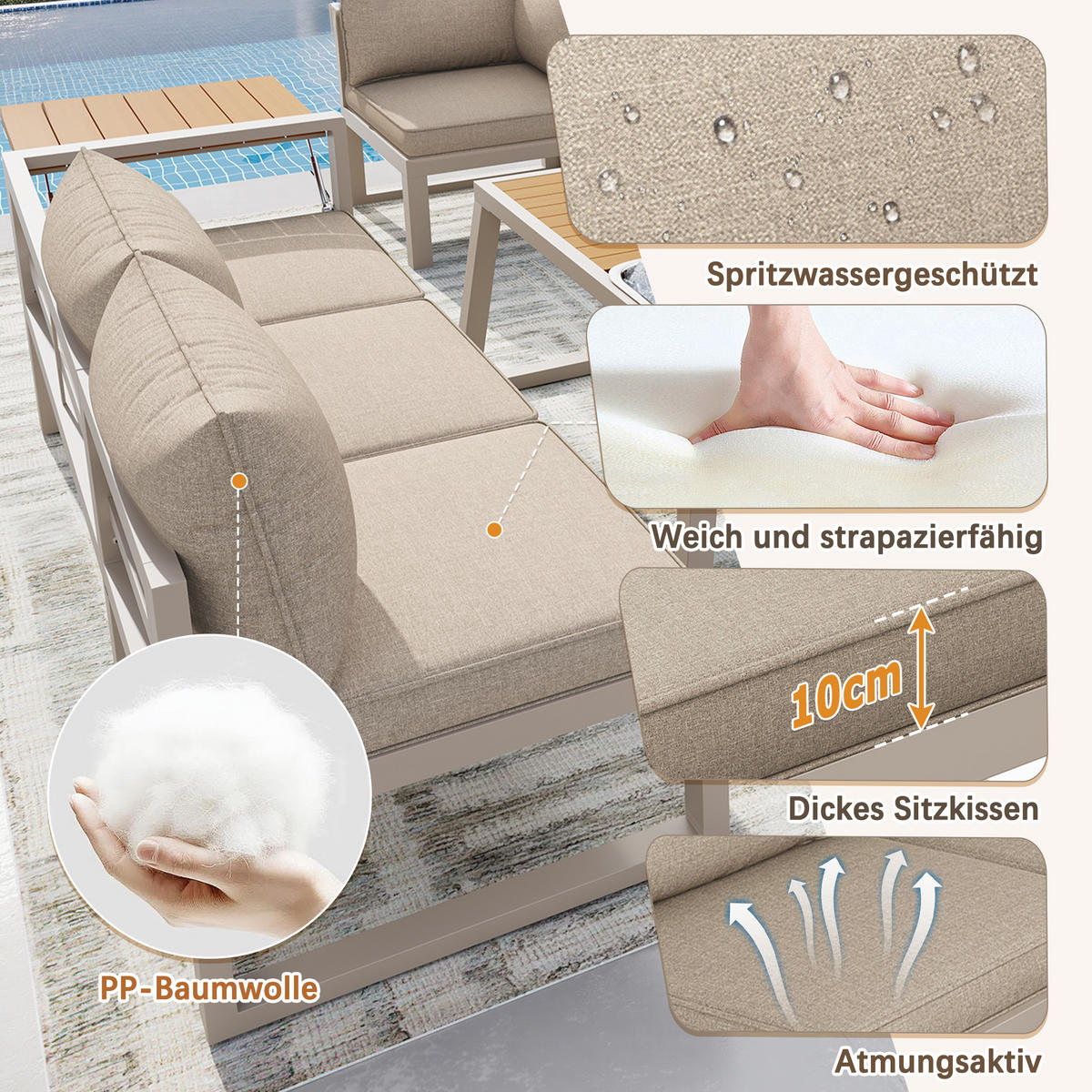 MODULARES OUTDOOR-SOFA-SET Grau/Beige - Beige, Metall - ComfortXL