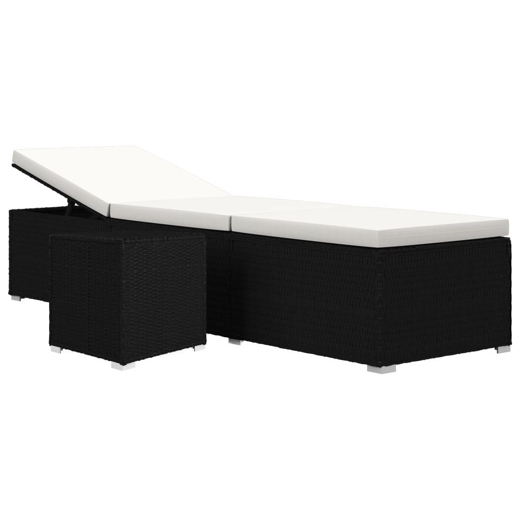 SONNENLIEGE mit Auflage und Teetisch Poly Rattan Cremeweiß - Schwarz, Kunststoff (60/31/195cm) - furnicato