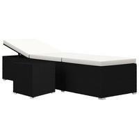 SONNENLIEGE mit Auflage und Teetisch Poly Rattan Cremeweiß - Schwarz, Kunststoff (60/31/195cm) - furnicato
