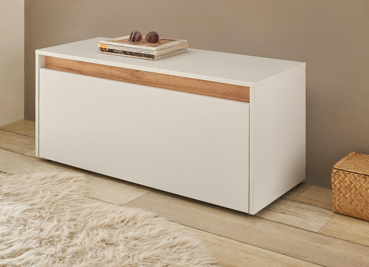 GARDEROBENBANK weiß, Eiche Wotan 100 cm, Sitzbank mit Stauraum - Silberfarben/Eiche Wotan, Holzwerkstoff/Kunststoff (100/45/40cm) - Furn.Design