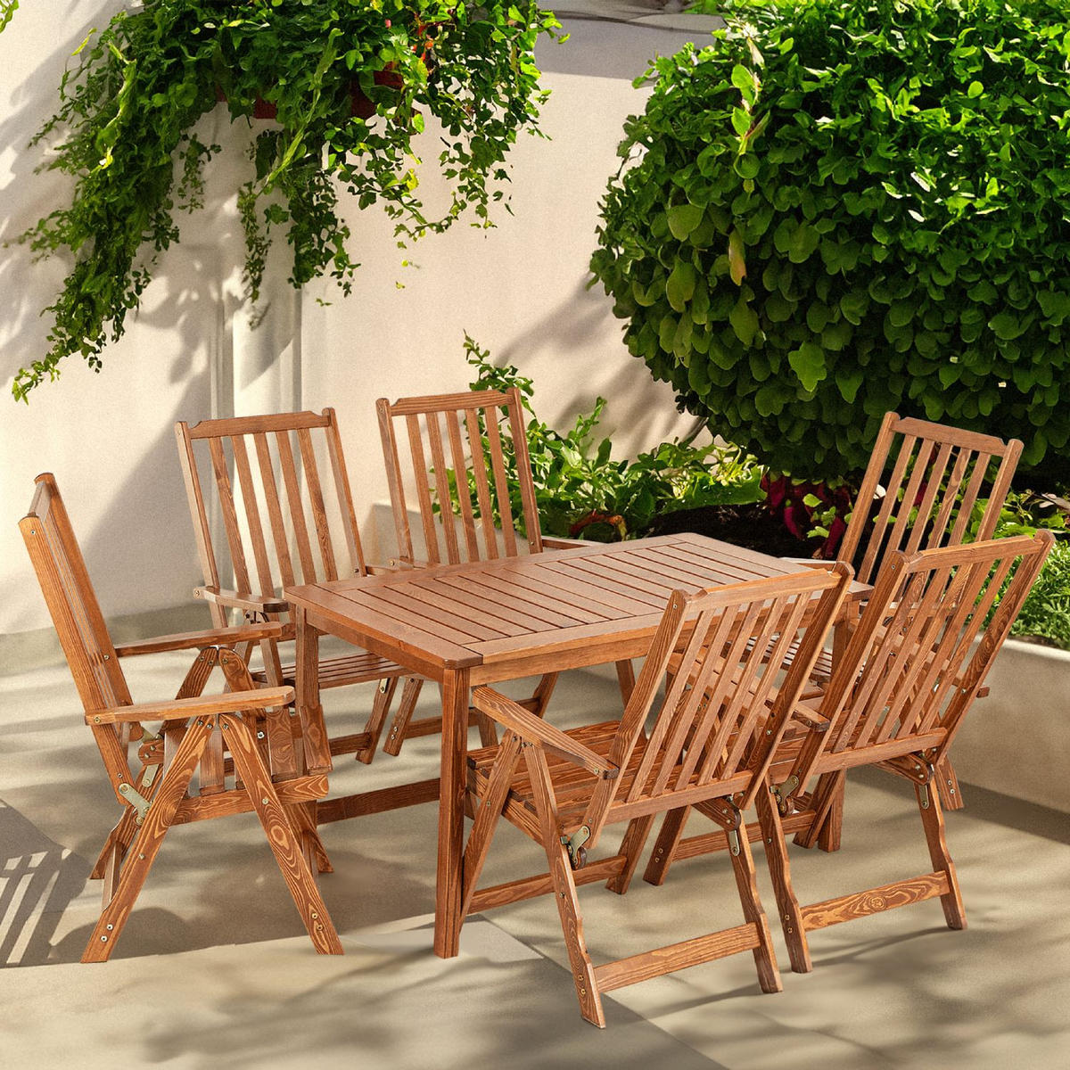 GARTENMÖBELSET NYCTERE Tisch und Stühle für 6 Personen, braun - Braun, Holz - KONSIMO®