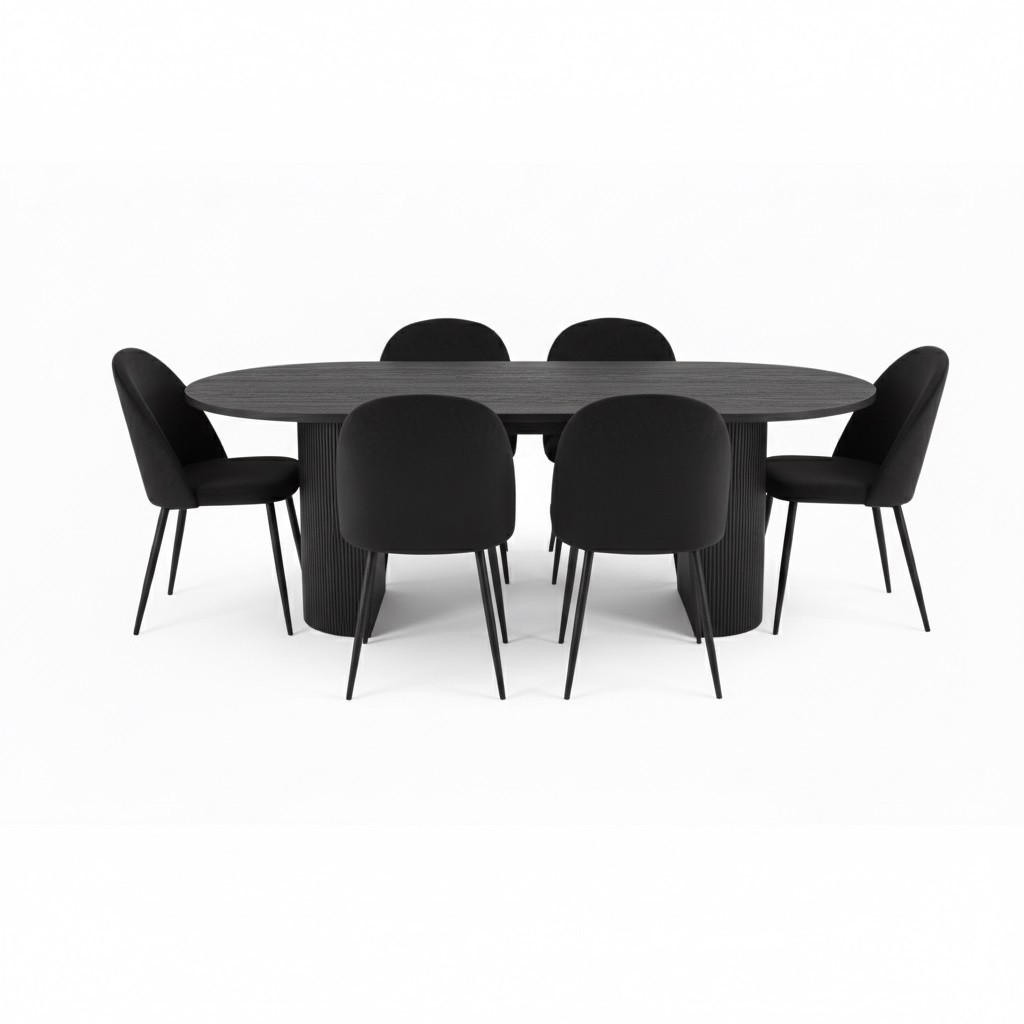 ESSGRUPPE 7-TLG. Kyoto Dunkelbraun, Schwarz - Dunkelbraun/Schwarz, Holzwerkstoff/Textil (210/75/100cm) - ebuy24