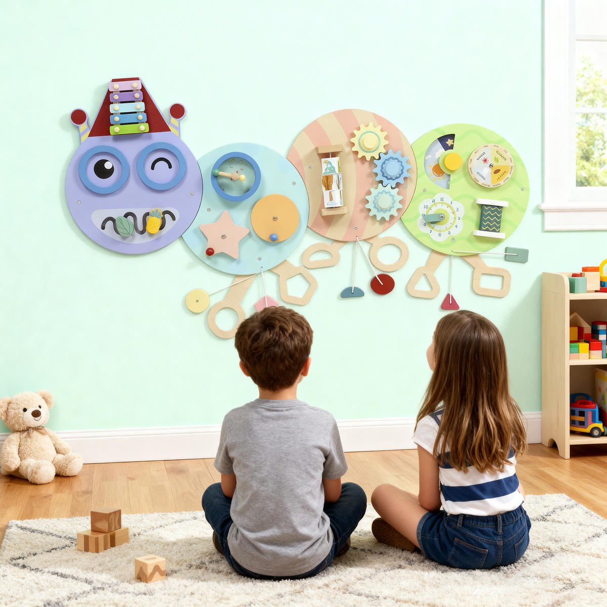 WANDSPIELZEUG DE-10200 7-in-1, Xylophon, Zahnräder, Raupen-Design Bunt - Multicolor, Holzwerkstoff (8/62/108cm) - ComfortXL
