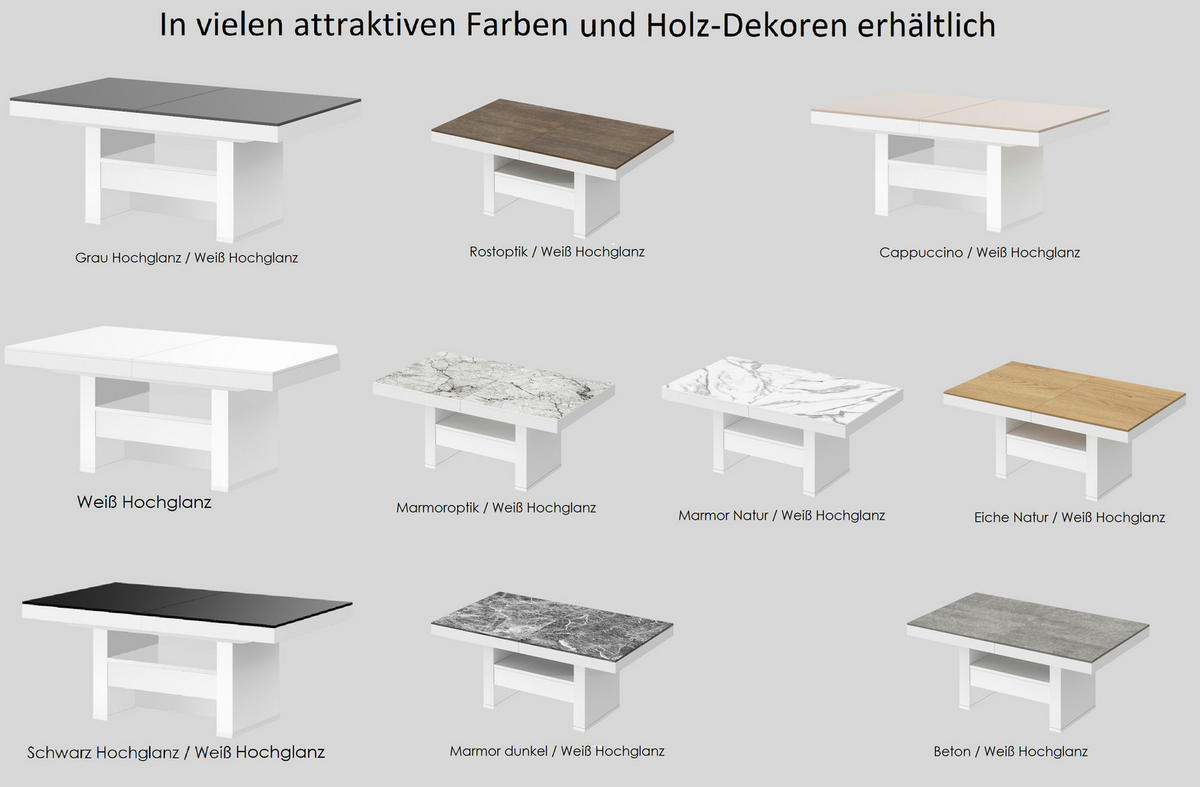 COUCHTISCH rechteckig Anthrazit matt Weiß Hochglanz Höhenverstellbar ausziehbar 12/75/55 cm - Weiß Hochglanz/Anthrazit, Holzwerkstoff (75/120/55cm)