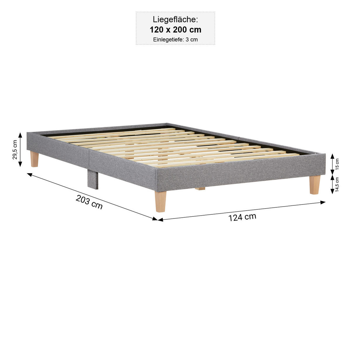 POLSTERBETT mit Lattenrost 120/200 cm in Grau - Grau, Textil (120/200cm) - Homestyle4u