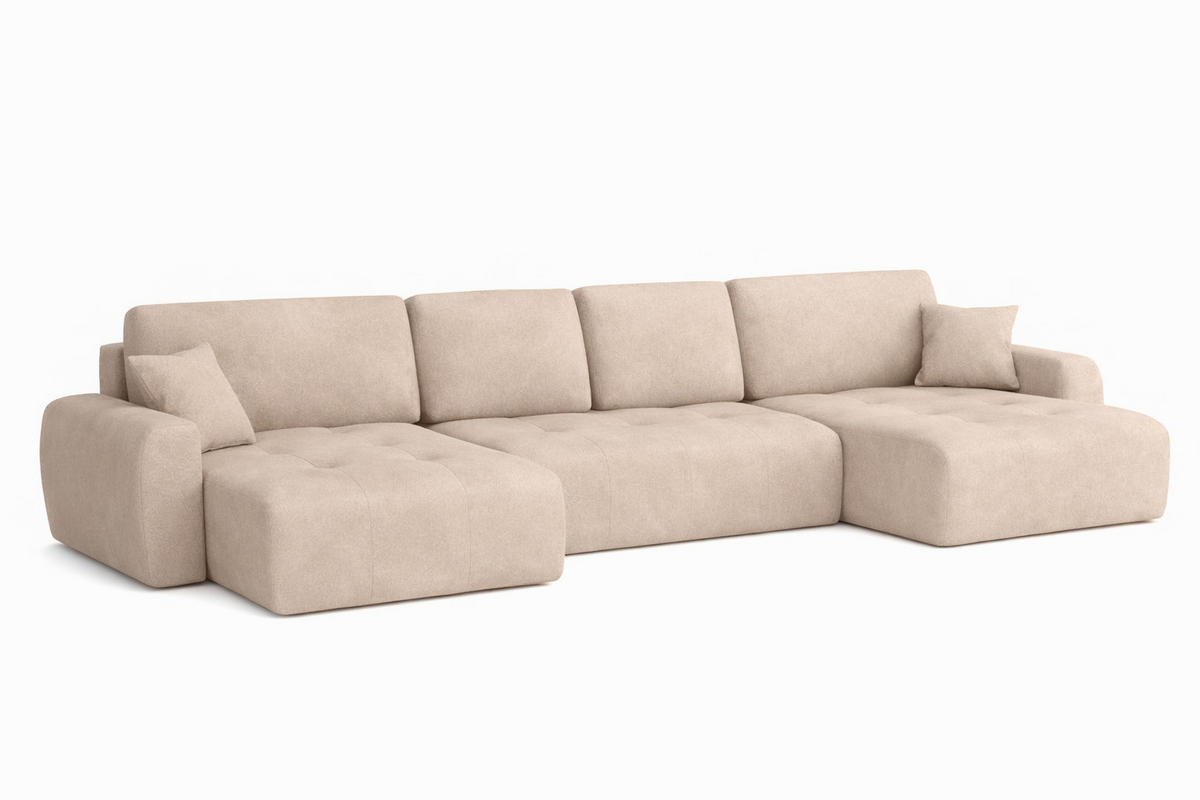 ECKSOFA Mit Schlaffunktion Und Bettkasten U-Form Ivo U, Veloursstoff Salvador, Beige - Beige, Holz (342/142cm) - Kaiser Möbel