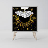 SIDEBOARD STELLAR CONSTELLATIONS, Grau, 57,5x42x77,5 cm, Schräge Buchenholzfüße - Buchefarben/Multicolor, Holzwerkstoff/Buchenholz (57.5/77.5/42cm) - SpaceRebels