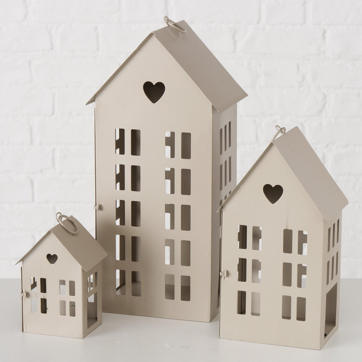 DEKOLATERNE in Hausform Alamo - Beige, Metall (13/35/17cm) - Boltze Home
