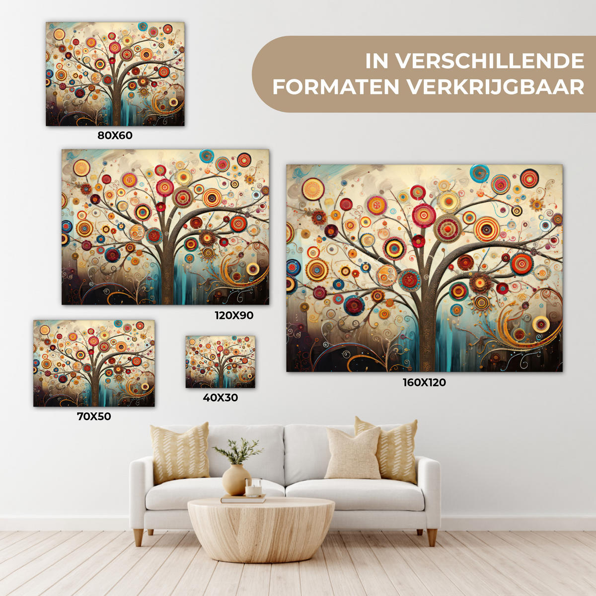 LEINWANDBILD Baum - Baum des Lebens - Farbe Wandbild 40x30 cm - Braun, Textil (40/30cm) - MuchoWow